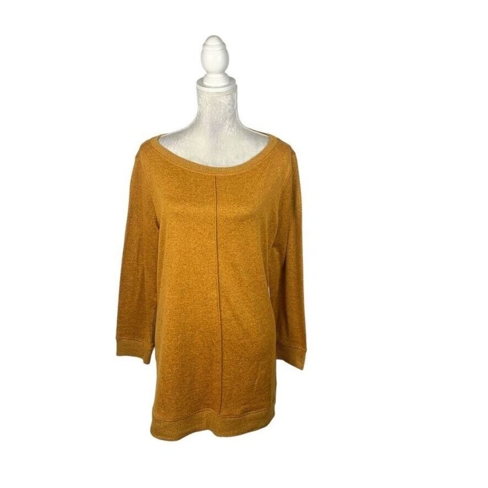 D & Co. Active Marled Mustard Knit Tunic Top Boatneck Basic Staple Layering LP